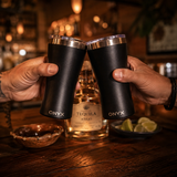 Dos Shots Tequileros ONYX MenCity brindando en cantina mexicana con botella tequila anejo - built for moments worth sharing
