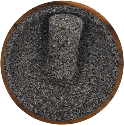 Molcajete de Piedra Volcánica de 15 cm con Madera Parota y Tejolote, Hecho Orgullosamente por Manos Mexicanas, Personalizable